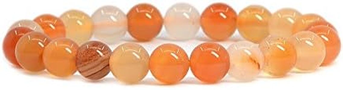 (Red Orange Agate) - Gem Semi Precious Gemstone 8mm Round Beads Stretch Bracelet 7" Unisex