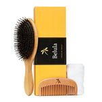 Premium Boar Bristle Hair Brush for Thick Hair Set. Hairbrush for Women With Thick, Long or Curly Hair. Restores Hair's Shine and Health. Comb, Travel Bag & Spa Headband Included