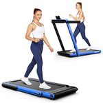 GYMAX Under Desk Treadmill, 2 in 1 Foldable Walking Pad Treadmill with Remote, App Control & Built-in Wheels, Easy-Folding Portable Running Jogging Machine for Home Gym Office Small Space (Blue)