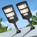 Solar Flood Lights Outdoor 2 Pack Waterproof Dusk to Dawn Solar Powered Street Lights Motion Sensor Wide Angle Security Wall Mount Lamp Remote Control for Backyard Parking Path