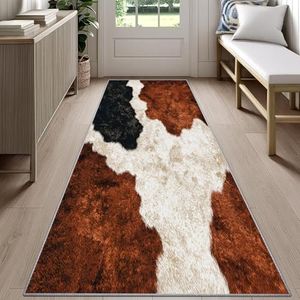 Reocahoo Cowhide Runners for Hallways 4x12ft, Brown Cow Print Western Runner Rug Vintage Cowhide Rugs, Non-Shedding & Easy to Clean, Suitable for Living Room Hallway Bedroom