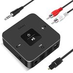 Golvery Bluetooth 5.0 Transmitter Receiver for TV, 2 in 1 Bluetooth Aux Adapter for PC/DVD/MP3/Car/Home Stereo/Speaker/Gym, Optical/RCA/AUX Connection