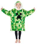 Minecraft Fleece Hoodie Blanket for Kids and Teenagers One Size Kids Fleece Poncho with Sherpa-Lined Hood Gifts for Gamers (Light Green)