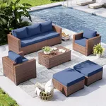 UDPATIO Patio Furniture Set, 6 Pieces Outdoor Sectional Sofa Set with Storage Table, All-Weather Wicker Rattan Patio Conversation Set with Ottoman and Waterproof Covers for Porch Deck Backyard