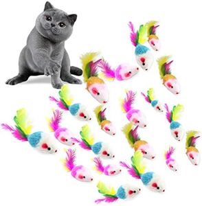 VIKSAUN 20 Pcs Juguetes para Gato, Peludo Ratones Gato Juguete , Sonajero Pequeño Ratón Juguetes, Simulación Juguete de Ratón con Plumas Colores Variados, Gato Juguete Interactivo