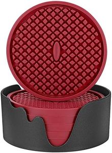 ME.FAN Silicone Coasters [6 Pack] Thickened Drink Coasters with Holder - Cup Mat - Non-Slip, Non-Stick, Stay Put, Deep Tray - Prevents Furniture and Tabletop Damages(Wine Red)