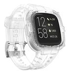 GELISHI Compatible for Fitbit Versa 2 Bands with Case, Protective Case Band Rugged Sport Wristbands Strap for Men Women - Clear
