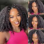 UNICE EasiContour V Part Wig Human Hair Afro Kinky Curly Glueless Wigs Human Hair Clip in Vpart Wig Minimal Leave Out Upgrade U Part Human Hair Wig Beginner Friendly 180% Density 16 inch