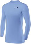 TCA Men's HyperFusion Compression Base Layer Top Long Sleeve Under Shirt - Mock Neck/Crew Neck - Ice Blue, 6-8 Years