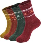 NinetoFiveLife Pack of 4 Winter Warm Thick Wool Socks Women socks Hiking Socks Outdoor Recreation Socks for Women Christmas socks Soft and Comfortable Terry Socks, Red, Yellow, Green, Orange, 6 Plus