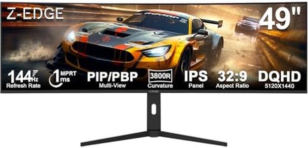 Z-Edge 49 Inch Curved Gaming Monitor 144Hz DQHD 5120x1440 IPS Monitor 1ms MPRT, 32:9 Ultrawide, 10Bit, FreeSync, HDR10, Tilt/Swivel/Height Adjustable, USB Type-C 65W, HDMI DisplayPort, KVM, PIP PBP