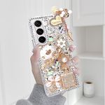 Omio for Samsung Galaxy Z Fold 6 5G Case, Luxury 3D Handmade Sparkle Rhinestone Iron Tower Pendant Pumpkin Car Flowers Crystal Diamond Bling Glitter Hard PC Case for Galaxy Z Fold 6 Women Girls, White