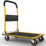 Upgraded Lifetime Home Extra Large Foldable Push Cart Dolly | 660 lbs. Capacity Moving Platform Hand Truck | Heavy Duty Space Saving Collapsible | Swivel Push Handle Flat Bed Wagon - Yellow