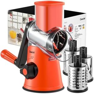 Geedel Rotary Cheese Grater, Kitchen Mandoline Vegetable Slicer with 3 Interchangeable Blades, Easy to Clean Rotary Grater Slicer for Fruit, Vegetables, Nuts