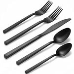 Alata Cube Black 20-Piece Forged Silverware Set Stainless Steel Flatware Set,Service for 4,Matte Satin Polished Cutlery Set, Utensil Sets for Home Restaurant Hotel Wedding,Dishwasher Safe