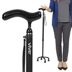 Vive Quad Cane - Carbon Fiber Lightweight Walking Stick for Men & Women - Adjustable Ergonomic Grip Handle - Nonslip Four Prong Rubber Tips for Right & Left Stability Support - Mobility Travel Aid