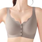 OXYIBRAS Front Closure Wireless Bras for Women Comfortable Support Padded Bralette Soft Post Surgery Everyday Bras Grey XXL