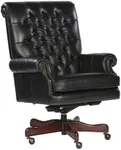 Hekman Furniture Executive Leather Chair Black Finish, Diamond Tufted Back Heavy Duty Wheels Pneumatic Mechanism Smooth Movement, Floor Mount Wide Seat Idle Movable Chair for Office & Home