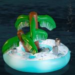 Inflatable Palm Tree Cooler with Lights, Swimming Pool Inflatable Floating 20 Can Beverage Cooler Holder for Swimming, Beach Theme Luau Hawaiian Theme Pool Party Birthday Decorations,Blue&Green