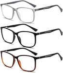 Fsread 3 Pack Blue Light Blocking Reading Glasses for Men Spring Hinge Sport Square Reader TR90 Anti Glare Computer Glasses +1.5