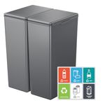 EKO Morandi Twin Pack (2 x 40L) Kitchen Bin with Touch-Top Lids, Plastic Double Bins with Recycling Stickers and Easy-Clean Finish, for Home or Office, Dark Grey