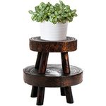 TOPZEA Set of 2 Mini Wooden Stool Display Stand, Wood Riser for Bonsai, Flower Pot, Small Potted Plant Stands Round Rustic Planter Stools Pedestal Risers for Garden, Patio, Home