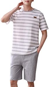 Leisure Home Big Boys Fashion Strips Loose Cotton Pajama Set Pants Shorts Top Sleepwear 8-17Years