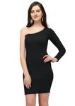 hemang fashion Women Lycra Trendy One Shouder Black Bodycon Dress (Small)