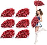 Cheerleading Pom Poms, 6 Pack Cheerleader Cheering Squad Pompoms with Handle for Team Spirit Sports Party Dance Cheering Kids Adults (Red)