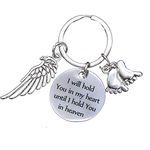 AmDxD Keyring Car Stainless Steel Circular Plate Engraved I will hold you in my heart with Wing Footprint, Silver