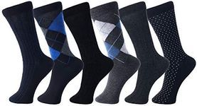 Alpine Swiss Mens Cotton 6 Pack Dress Socks Striped & Argyle Office Pack