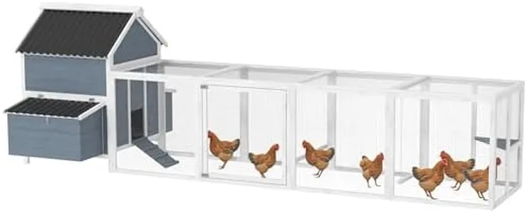 PawHut Extra Large Chicken Coop with 2 Nesting Box, 156" Wooden Hen House Poultry Cage with Extra Long Run Cage, Waterproof Wave Roof, Perches, Swings, for 10-15 Chickens, Rabbits, Ducks, Light Gray