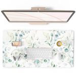 QIYI Large Mouse Pad for Desk, Cute Desk Mat for Desktop, Women Girls Green Office Décor Desk Accessories, PU Leather Waterproof Gaming Mousepad, Eucalyptus Leaf Desk Pad Computer Mat, 31.5" x 15.7"