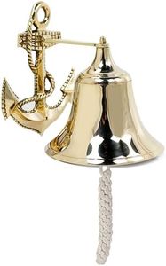 9" Premium Brass Polished Decorative Ornamental Anchor Bell | Pirate's Decorative Ship's Bell | Maritime Ocean Home Decor | Beach House Metal Bell | Nagina International