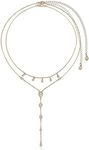 Ettika Lariat Necklace For Women. Y Necklace For Women. Draped In Bezel Crystal Lariat Necklace. 18k Gold Plated Crystal Chain