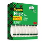 Scotch Magic Tape, Value Pack, 24 Rolls , 19 mm x 33 m - General Purpose Sticky Tape for Document Repair, Labelling & Sealing