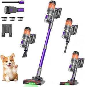 COTIAR Cordless Vacuum Cleaner, 500W 40KPa 60Mins Vacuum Cleaners for Home, Anti-Tangle Rechargeable Vacuum Wireless Vacumm with Green Light for Pet Hair/Carpet/Hardwood Floor, Purple