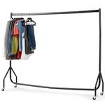 House of Home Heavy Duty Metal Clothes Rail with Wheels - 1 Tier Single Rail Wardrobe Replacement - Hanging Clothing Rack - Storage & Organiser for Shirts, Coats, Hat & Shoes - Black