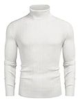 COOFANDY Men's Slim Fit Turtleneck Sweater Cotton Ribbed Knitted High Neck Pullover Sweaters White