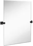 Hamilton Hills 30x40 inch Pivot Wall Mirror Including Matte Black Squared Wall Brackets | Frameless Bathroom Mirror | Rectangular Adjustable & Tilting Vanity | Modern Farmhouse Wall-Mounted Mirrors