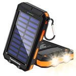 Solar Power Bank, Portable Charger Fast Charging 38800mAh Waterproof Portable External Backup Battery Pack Power Bank,Camping Solar Charger with Dual USB/Flashlight and Compass (Orange)