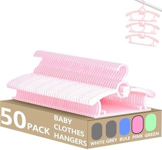 HGYZE Kid Hangers for Closet 50pcs, Pink Baby Clothes Hanger Plastic, 11-14" Adjustable Bulk Perchas for Newborn, Non-Slip Children Outfit Bear Hangar for Girl Boy Toddler Infant Nursery Clothing