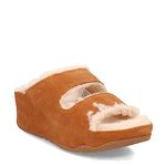 FitFlop Women's, Shuv Two-Bar Shearling Sandal, Light Tan, 6