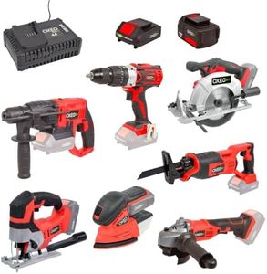 Pack complet Bricolage Easy Full : Perceuse/Perfo/Meuleuse/Scie sauteuse/circulaire/sabre/ponceuse/batteries 4Ah/2Ah