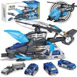Frontoytall Police Rescue Helicopter Toy with Mini Car & Accessories, Durable Outdoor Playset for Kids Ages 3+, STEM Learning Gift for Boys Girls, Blue