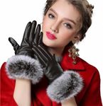 Bunny Bae Women's & Girl's Wrist Winter Soft and warm Covered Finger Rabbit Fur Gloves/Mittens (Black)