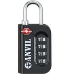 ANVIL TSA Approved Luggage Lock - 4 Digit Combination, 10,000 Combinations, Easy-Read Password Window, Travel Lock for Suitcases, Backpacks, Gym & Student Lockers, Baggage, BLACK 1 PACK, Compact