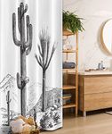 Ambesonne Cactus Stall Shower Curtain, Sketchy Hand Drawn Print of Desert Plants with Mexican Travellers Image, Fabric Bathroom Decor Set with Hooks, 36" W x 72" L, Charcoal Grey