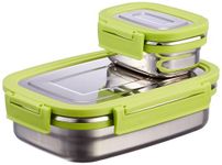 GANESH Craze Stainless Steel Tiffin Lunch Box Container/Dabba with 4 Side Clip Lock Lid for Office & School Use/Food Grade/Air Tight/Easy to Carry/Leak Proof(650ml 1pc + 140ml 1 Pc) Green