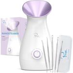 NanoSteamer Large 3-in-1 Nano Ionic Facial Steamer with Precise Temp Control - Humidifier - Unclogs Pores - Blackheads - Spa Quality - Bonus 5 Piece Stainless Steel Skin Kit (Lilac)